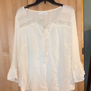 Maurices Cream Blouse with Tassel Detail
